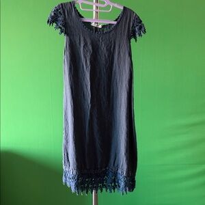 Elegant Blue Lace Trim Mini Dress